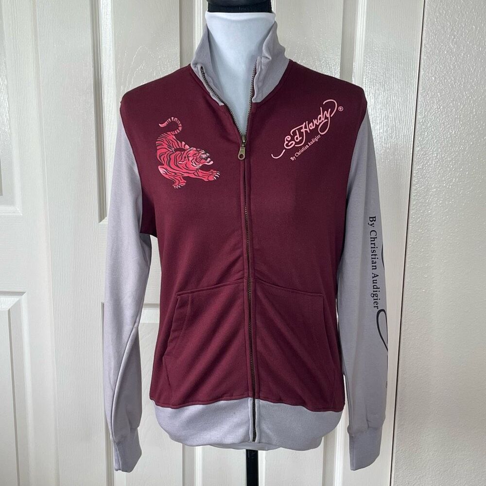 Ed Hardy Love Kills Zip Up Maroon Size XL - Picture 14 of 14